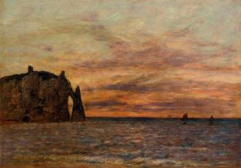 尤金 佈丹 Etretat, La Falaise d'Aval on Sunset